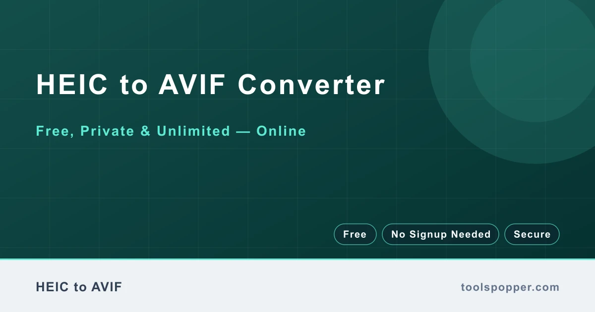 HEIC to AVIF Converter — Convert HEIC to AVIF free in your browser — fast, private, no watermark