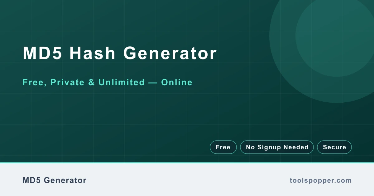 MD5 Hash Generator — MD5 digest with optional salt. Not for passwords